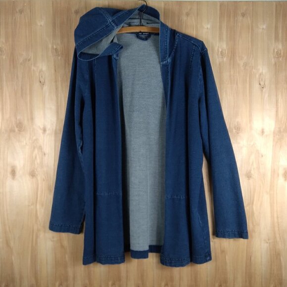 Purejill Indigo Long Denim Hooded Stretch Jacket Lagenlook Perfect! Sz M - Picture 6 of 10